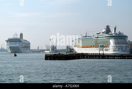 Port of Southampton The Aurora makes her way down Southampton Water Liberty of the Seas cruise ship docked in the  England UK Stock Photo
