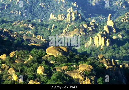 Balancing rocks and granite domes or inselburgs in the Matobo National Park Zimbabwe Africa Stock Photo