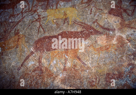 Bushmen or San paintings in Inange Cave Matobo National Park Zimbabwe Africa Stock Photo