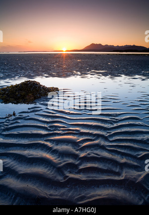 Tarskavaig Bay at sunset looking across Loch Eishort to the Black Cuillin Ridge Sleat Skye Scotland Stock Photo