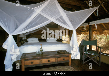 Galdessa Camp tent interior, Tsavo East National Park, Kenya Stock Photo