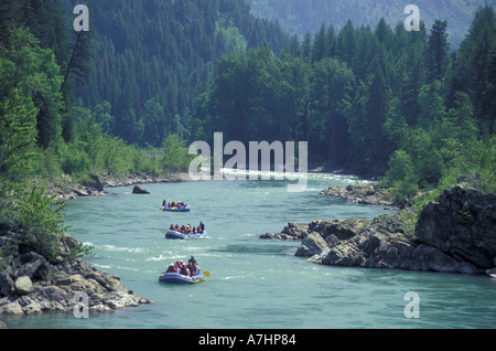 NA, USA, Montana, Glacier National Park. Rafters along the Middle Fork of the Flathead River Stock Photo