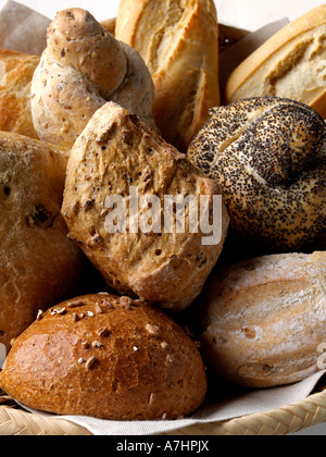 A variety of rolls in a basket on a white background close up editorial food Stock Photo