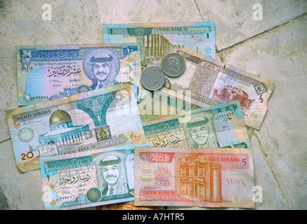 Jordan Currency Dinar Notes & Coins Stock Photo