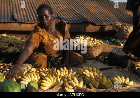 woman selling bananas in the market Jinja Uganda Stock Photo