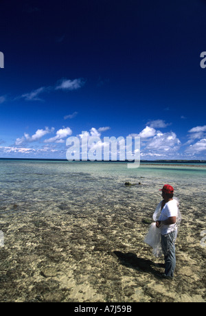 net fisherman waiting to throw net in the Marshall Islands Western Pacific Stock Photo