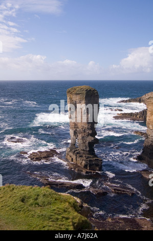 dh Yesnaby Castle YESNABY ORKNEY Sea stack white foaming waves breaking rocky seacliffs coast