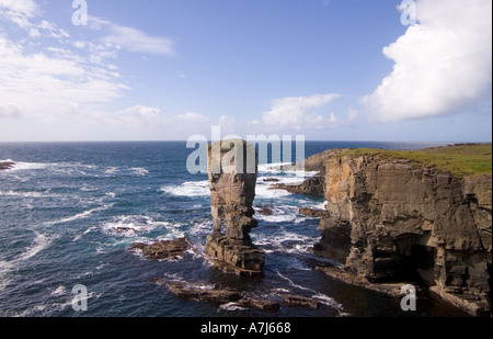 dh Yesnaby Castle YESNABY ORKNEY Sea stack waves breaking rocky seacliffs coast