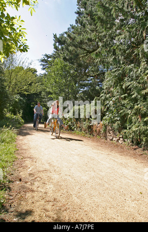 Cyclists exploring the countryside Stock Photo