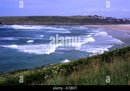 Atlantic waves on Crantock beach, Cornwall Stock Photo