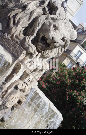 Architectural detail of Grand scale fountain in Place Saint Sulpice Paris France Stock Photo