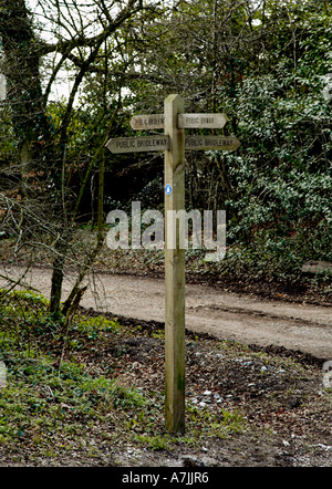 Four way signpost for Bridleways on the North Downs near Reigate Stock Photo