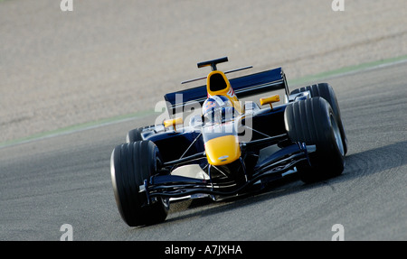 David Coulthard races his Red Bull Formula One racecar around the track at Ricardo Tormo racetrack near Valencia February 2006 Stock Photo