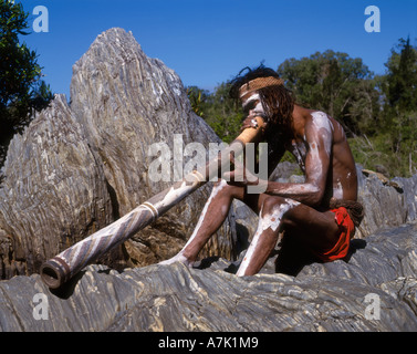 Queensland, Aborigine With Didgeridoo Stock Photo