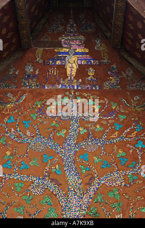 Xieng Tree Tree of Life mosaic made of at Wat Xieng Thong built by King ...