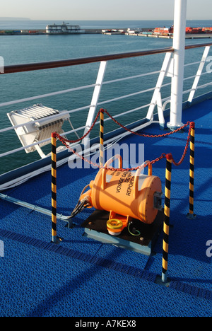 Voyage data recorder on cruise ship deck acts similar to aircraft black box flight recorder records shipping incidents at sea Stock Photo