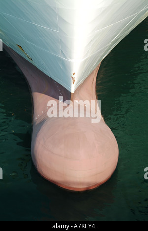 Close up of bulbous bow design detail on ferry enabling considerable fuel savings on larger ships Stock Photo