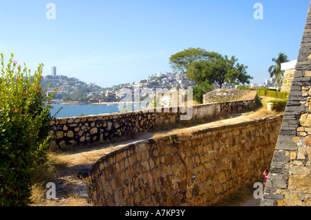 The battlements of San Diego fort affording panoramic views of Acapulco Stock Photo