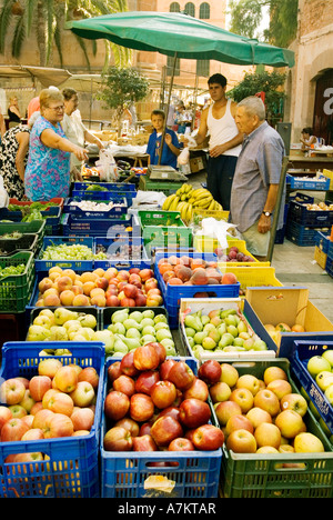 Fruit and vegetables on sale at a street market in Mallacor on the island of Mallorca. Stock Photo