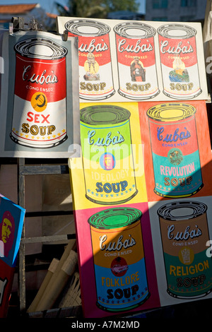 Copies of Andy Warhol soup can pictures on sale at a street market in Havana Cuba Stock Photo