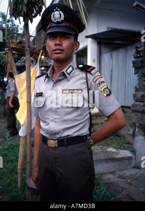 Indonesia Bali Kedewatan Karya Agung festival Policeman Stock Photo