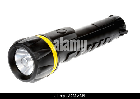 Black rubber coated torch isolated on a white background Stock Photo