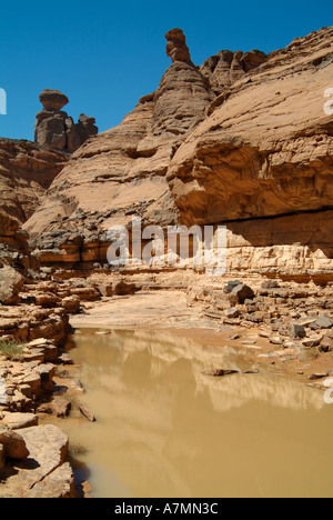 Rock pools, Jebel Acacus, Sahara Desert, Libya Stock Photo