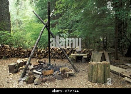 N.A., USA, Oregon, near Astoria, Fort Clatsop, Lewis and Clark Expedition winter site, 1805-06, Outdoor cooking area Stock Photo