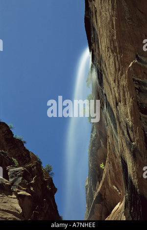 North America, U.S.A., Utah, Zion National Park, Zion Canyon, Waterfall in Zion Canyon Stock Photo