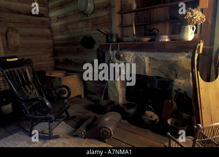 North America, USA, Washington, Fort Walla Walla Museum. interior of pioneer cabin Stock Photo