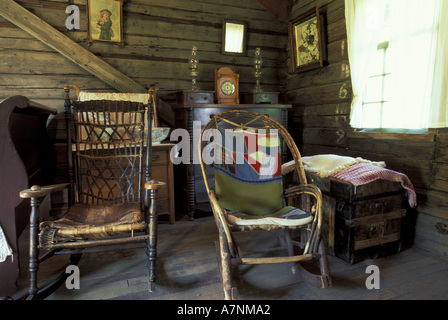 North America, USA, Washington, Fort Walla Walla Museum. interior of pioneer cabin Stock Photo