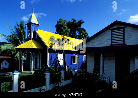 Dominican Republic, Samana province, town of Sanchez, coloured church Stock Photo