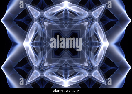 kaleidoscope kaleidoscopic pattern shapes  blue black abstract art arty horizontal design smokey beautiful subtle sublime concep Stock Photo