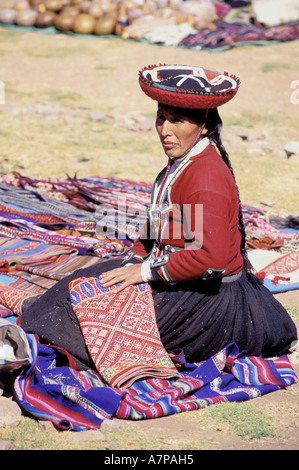 Peru, Apurimac Department, Indian woman in Chincheros market Stock Photo