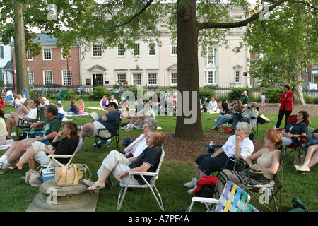 Leesburg Virginia,Loudoun County,Bluemont Summer concert,performance,entertainment,show,Old Loudoun County Courthouse lawn,visitors travel traveling t Stock Photo