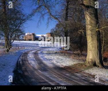 A winter scene of the approach to Fawsley Hall Daventry Northamptonshire-now a luxury hotel. Stock Photo