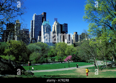 United States, New York, Central Park and the building of Central Park South Stock Photo