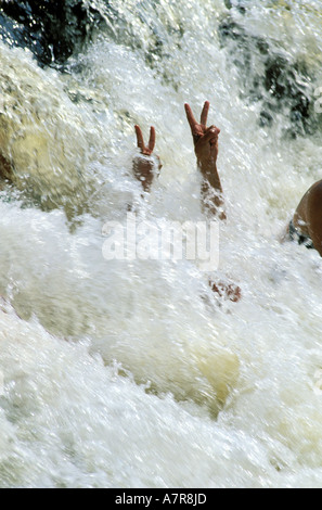 Canada, Quebec Province, La Verendrye Wildlife Reserve, the Ottawa River, relaxing in the waterfall Stock Photo