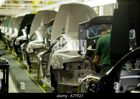 The Aston Martin DB9 on the assembly line at Aston Martin in Gaydon Warwickshire Stock Photo