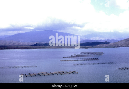 Fish farms in lake, Sarande, Vlore County, Albania Stock Photo