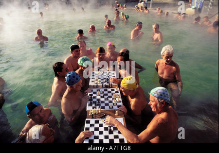 Hungary, Budapest, chess players in the famous Szechenyi baths at Pest Stock Photo