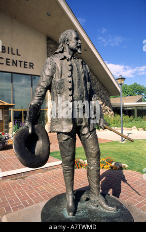 United Stades, Wyoming, Cody city, Buffalo Bill statue in front of his own Museum Stock Photo