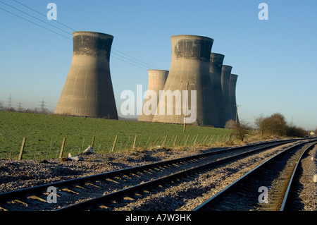 Cooling Towers with Railway Tracks Stock Photo