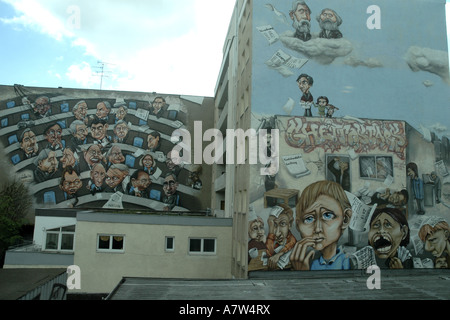 Political caricature at row of houses, Germany, Berlin, Berlin Stock Photo