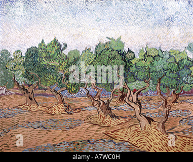 fine arts, Gogh, Vincent van (1853 - 1890), olive trees, pink sky, painting, Saint Remy 1889, oil on canvas, 730 x 925 cm, Rijksmuseum van Gogh, Amsterdam, , Artist's Copyright has not to be cleared Stock Photo