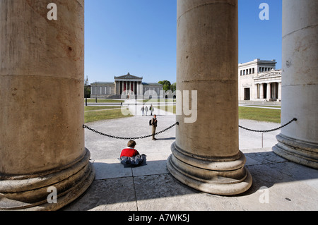 View from the museum Glyptothek to the Kings' Square with National Collection of Antiques and propylaeum, Munich, Upper Bavaria Stock Photo