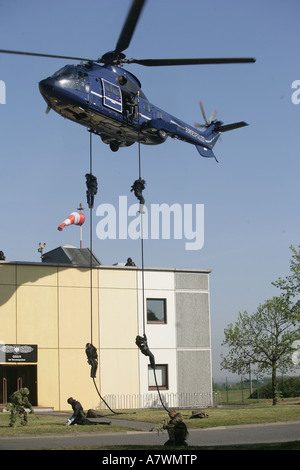The Task force of the german police practice with helicopter S 332 L1 Super Puma Stock Photo