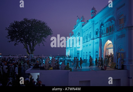 Anandpur Sahib, illuminated Gurudwara ( Sikh-Temple ) at nightfall, Punjab, India Stock Photo