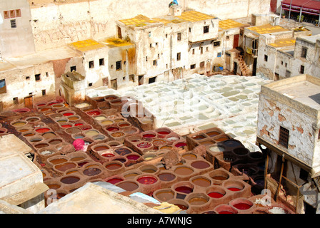 Traditional tanneries and dyeworks Fes Morocco Stock Photo