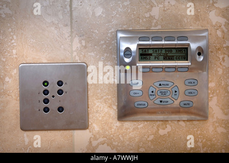 A TOUCH SENSITIVE WATERPROOF CONTROL PANEL IN THE BATHROOM OF A SMART HOUSE Stock Photo